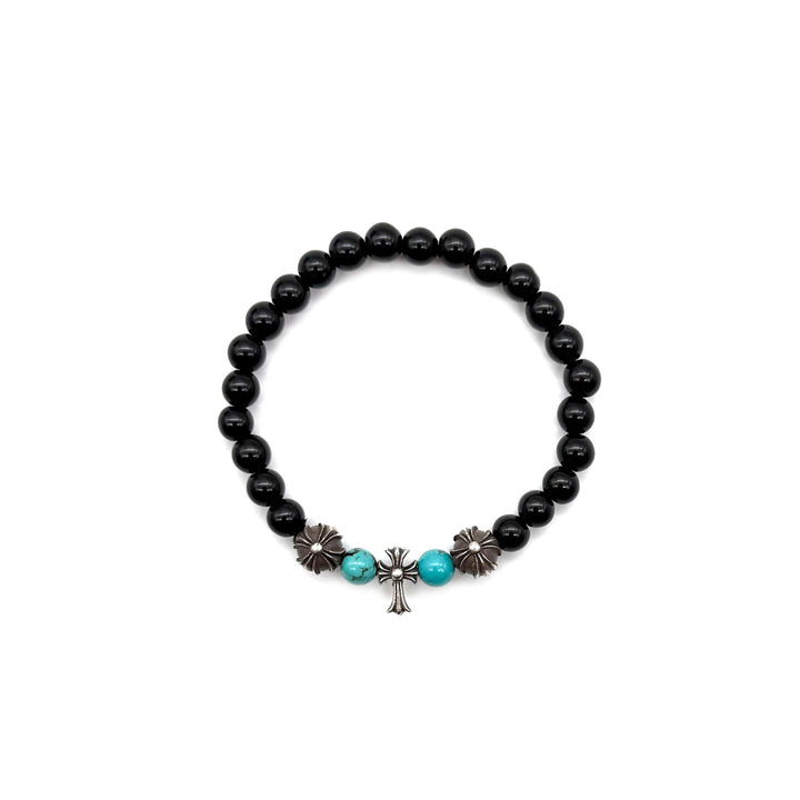 Chrome Hearts 6mm Obsidian Silver Cross Beaded Bracelet - SHENGLI ROAD MARKET
