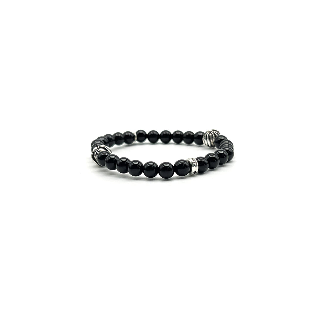 Chrome Hearts 6mm Obsidian Silver Cross Beaded Bracelet - SHENGLI ROAD MARKET
