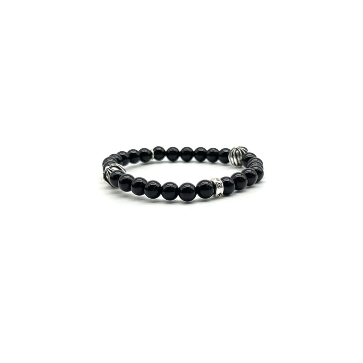 Chrome Hearts 6mm Obsidian Silver Cross Beaded Bracelet - SHENGLI ROAD MARKET