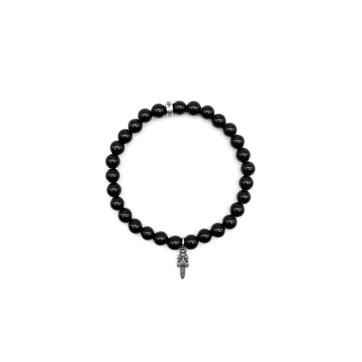 Chrome Hearts 6mm Obsidian Silver Dagger Beaded Bracelet - SHENGLI ROAD MARKET