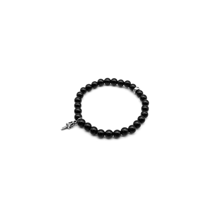 Chrome Hearts 6mm Obsidian Silver Dagger Beaded Bracelet - SHENGLI ROAD MARKET
