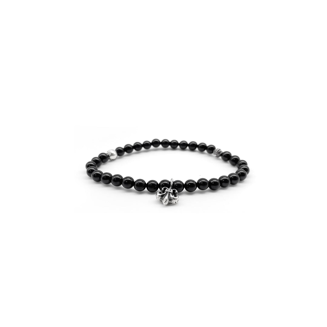 Chrome Hearts 6mm Obsidian Silver Fleur Pendant Beaded Bracelet - SHENGLI ROAD MARKET