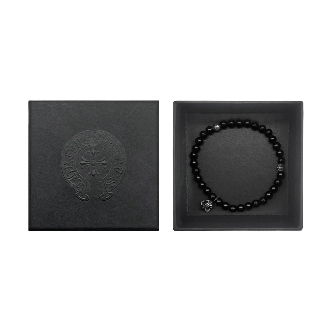Chrome Hearts 6mm Obsidian Silver Fleur Pendant Beaded Bracelet - SHENGLI ROAD MARKET