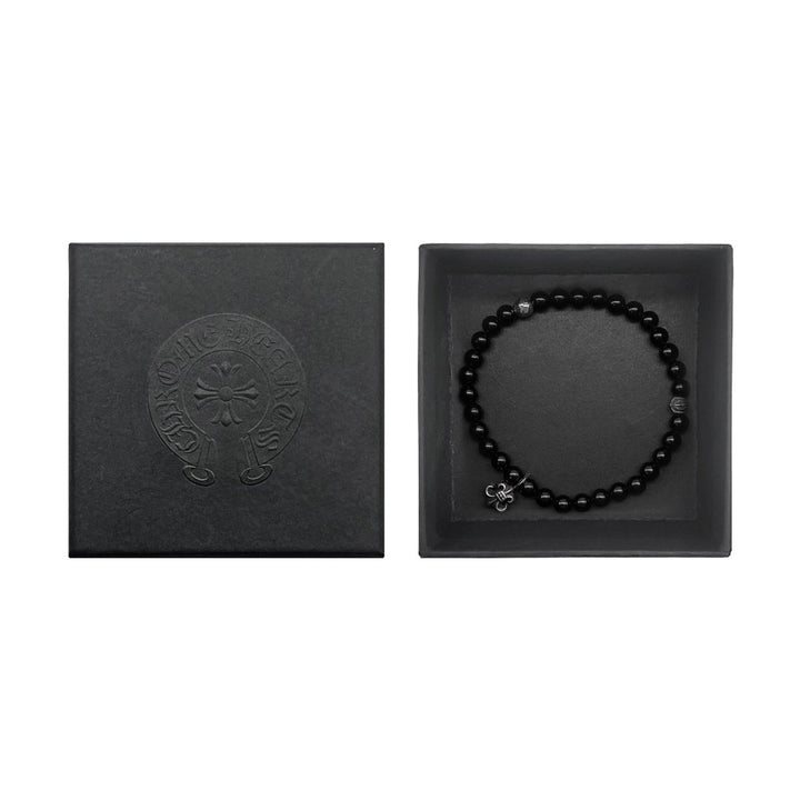 Chrome Hearts 6mm Obsidian Silver Fleur Pendant Beaded Bracelet - SHENGLI ROAD MARKET