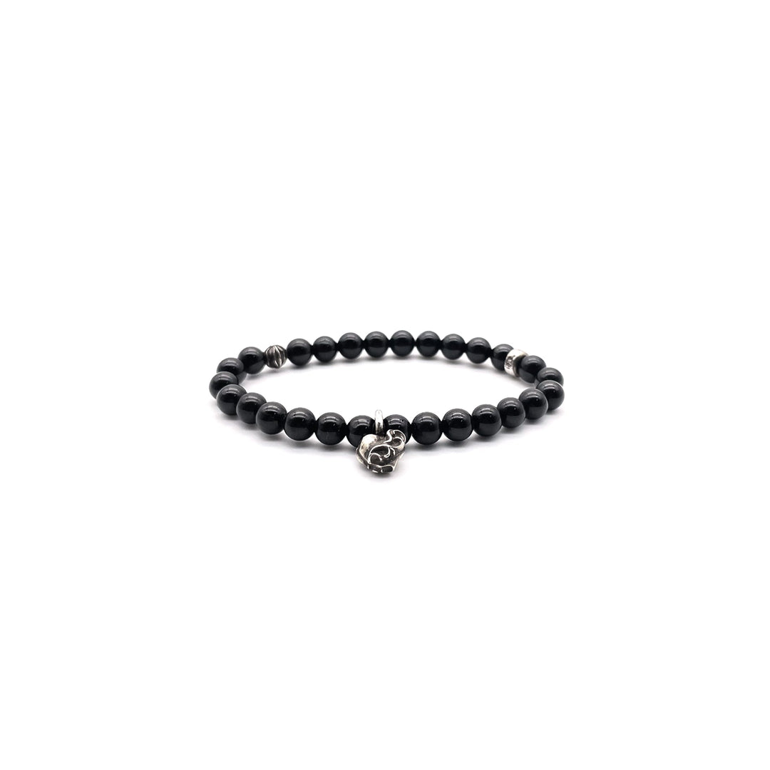 Chrome Hearts 6mm Obsidian Silver Vine Heart Beaded Bracelet - SHENGLI ROAD MARKET
