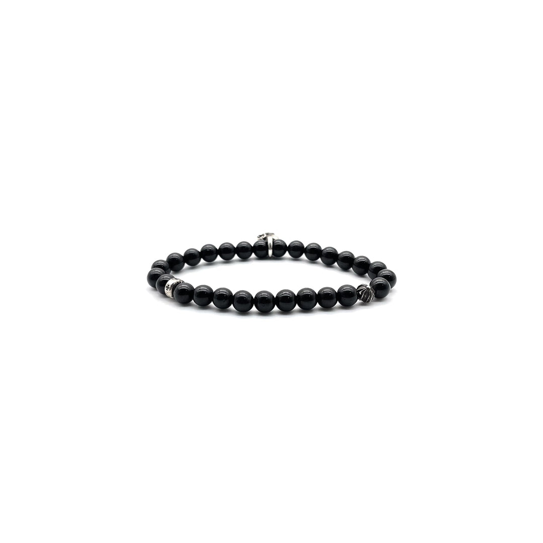 Chrome Hearts 6mm Obsidian Silver Vine Heart Beaded Bracelet - SHENGLI ROAD MARKET