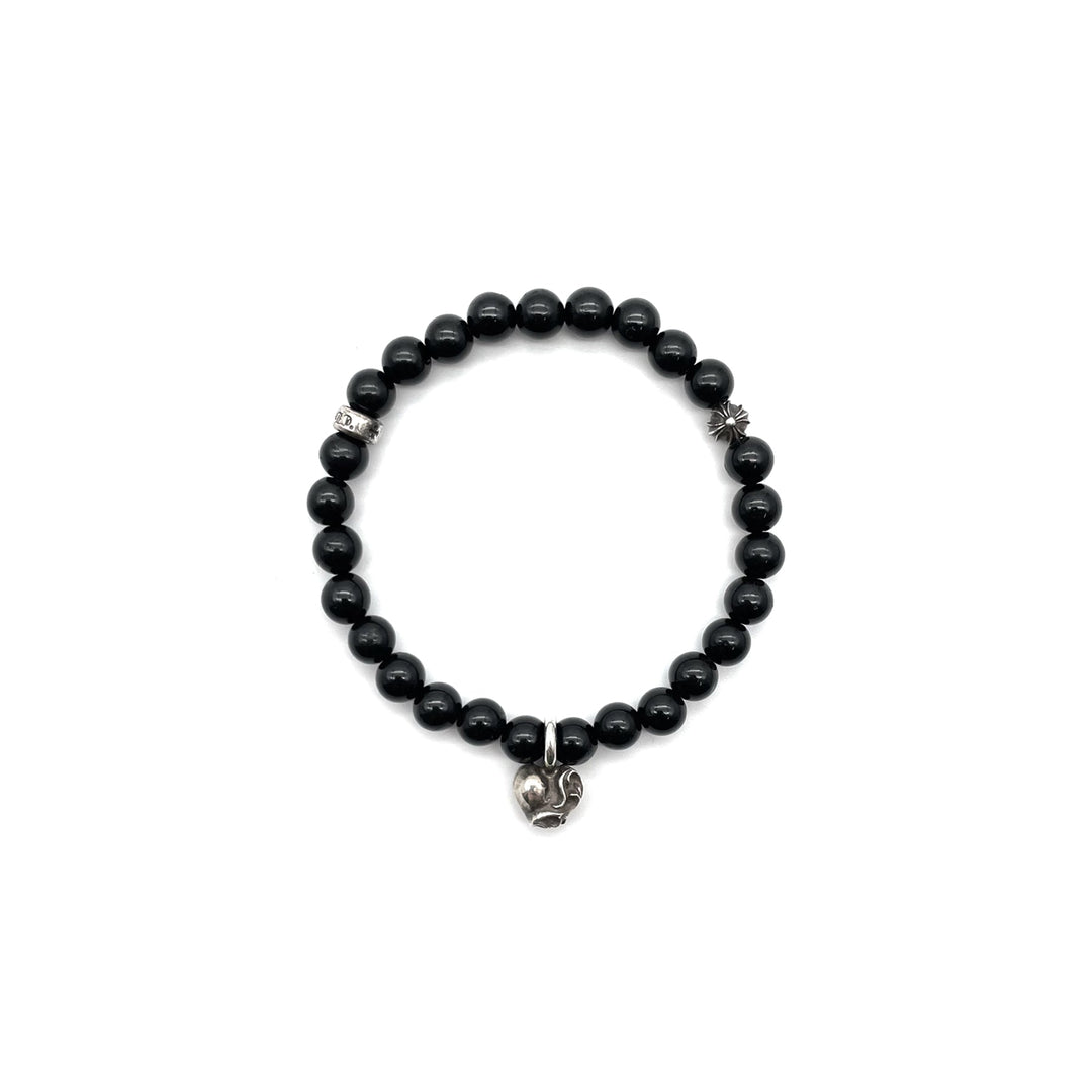 Chrome Hearts 6mm Obsidian Silver Vine Heart Beaded Bracelet - SHENGLI ROAD MARKET