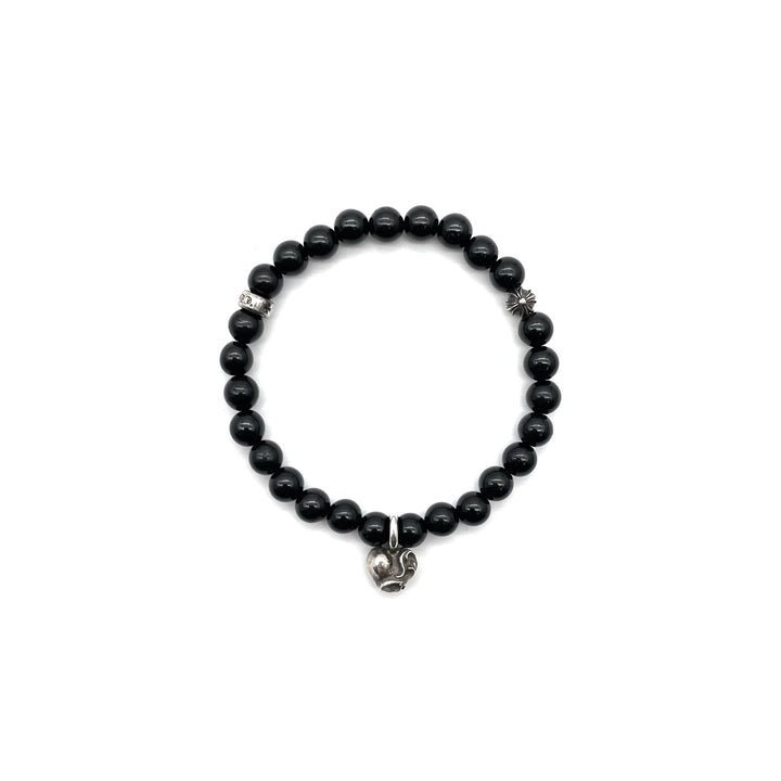 Chrome Hearts 6mm Obsidian Silver Vine Heart Beaded Bracelet - SHENGLI ROAD MARKET