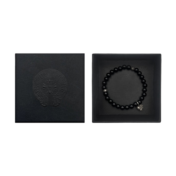 Chrome Hearts 6mm Obsidian Silver Vine Heart Beaded Bracelet - SHENGLI ROAD MARKET