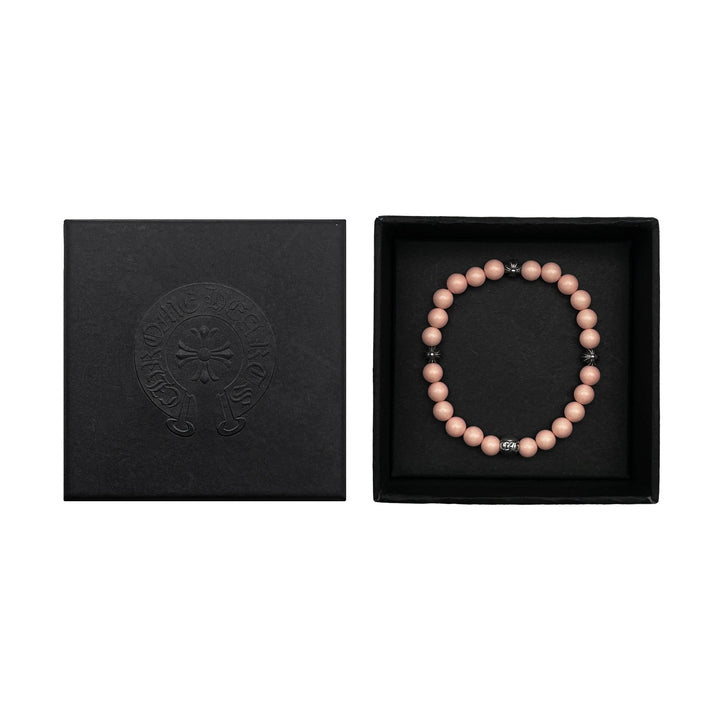 Chrome Hearts 6mm Pink Beaded Silver Cross Ball Bracelet - SHENGLI ROAD MARKET