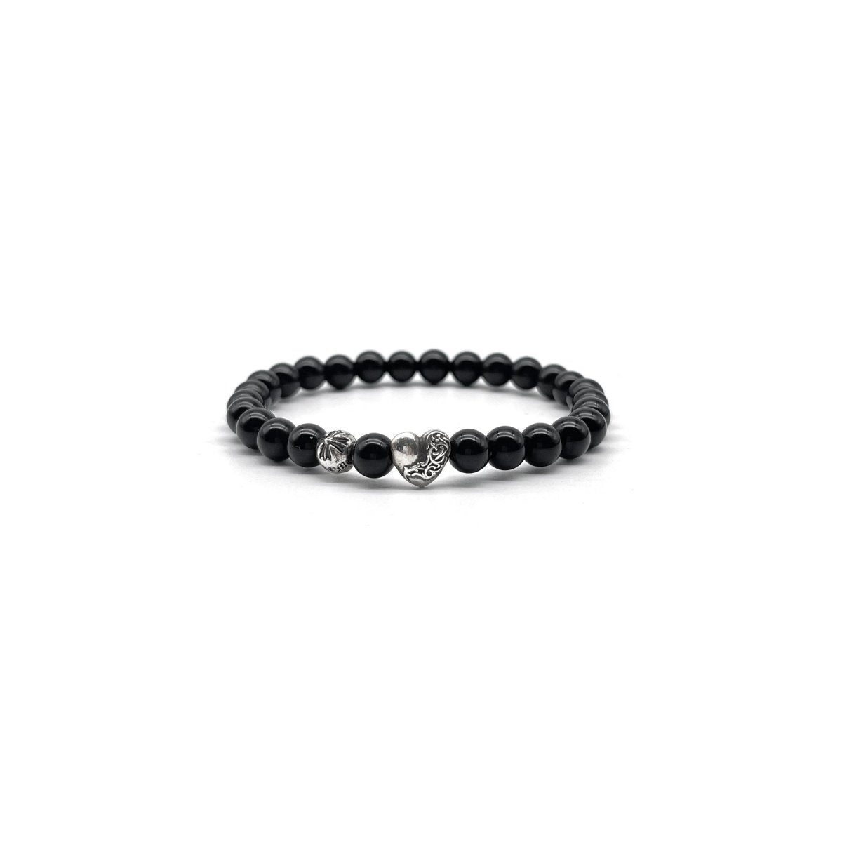 Chrome Hearts 6mm Silver Vine Heart Cross Black Bracelet - SHENGLI ROAD MARKET