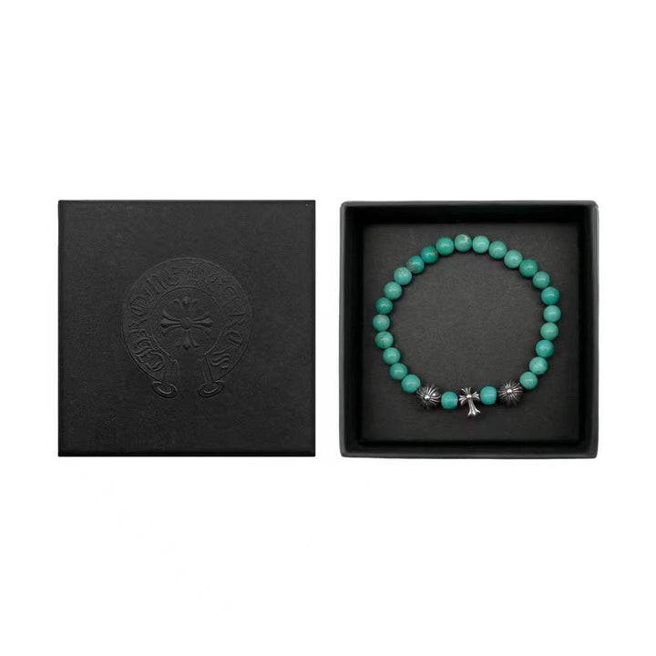 Chrome Hearts 6mm Turquoise 3 Silver Beaded Bracelet - SHENGLI ROAD MARKET