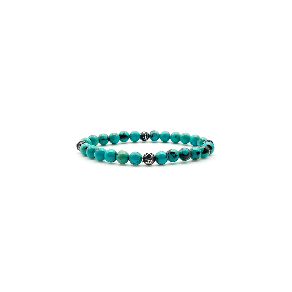 Chrome Hearts 6mm Turquoise Beaded 4 Silver Cross Ball Bracelet - SHENGLI ROAD MARKET