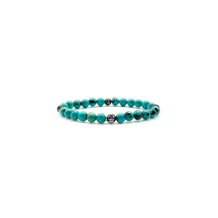 Chrome Hearts 6mm Turquoise Beaded 4 Silver Cross Ball Bracelet - SHENGLI ROAD MARKET