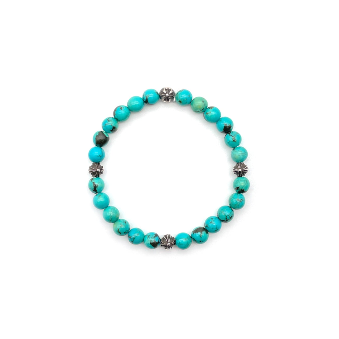 Chrome Hearts 6mm Turquoise Beaded 4 Silver Cross Ball Bracelet - SHENGLI ROAD MARKET