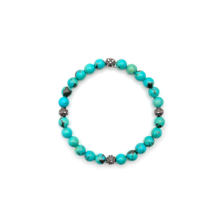 Chrome Hearts 6mm Turquoise Beaded 4 Silver Cross Ball Bracelet - SHENGLI ROAD MARKET