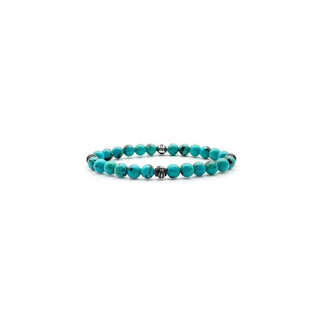 Chrome Hearts 6mm Turquoise Beaded 4 Silver Cross Ball Bracelet - SHENGLI ROAD MARKET