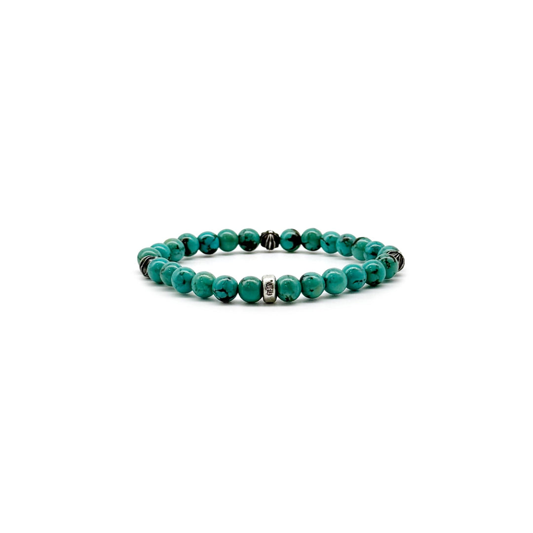 Chrome Hearts 6mm Turquoise Silver Cross Ball Beaded Bracelet - SHENGLI ROAD MARKET
