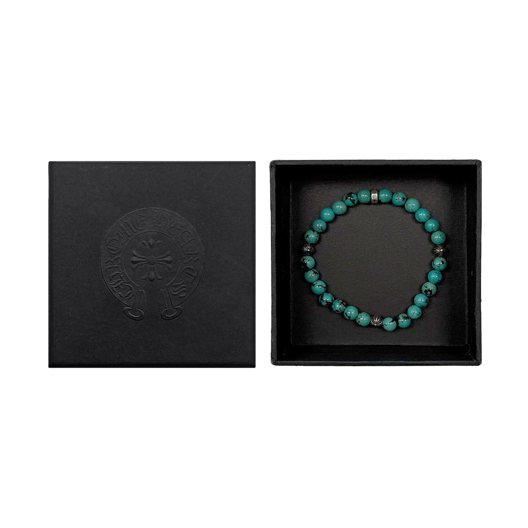 Chrome Hearts 6mm Turquoise Silver Cross Ball Beaded Bracelet - SHENGLI ROAD MARKET