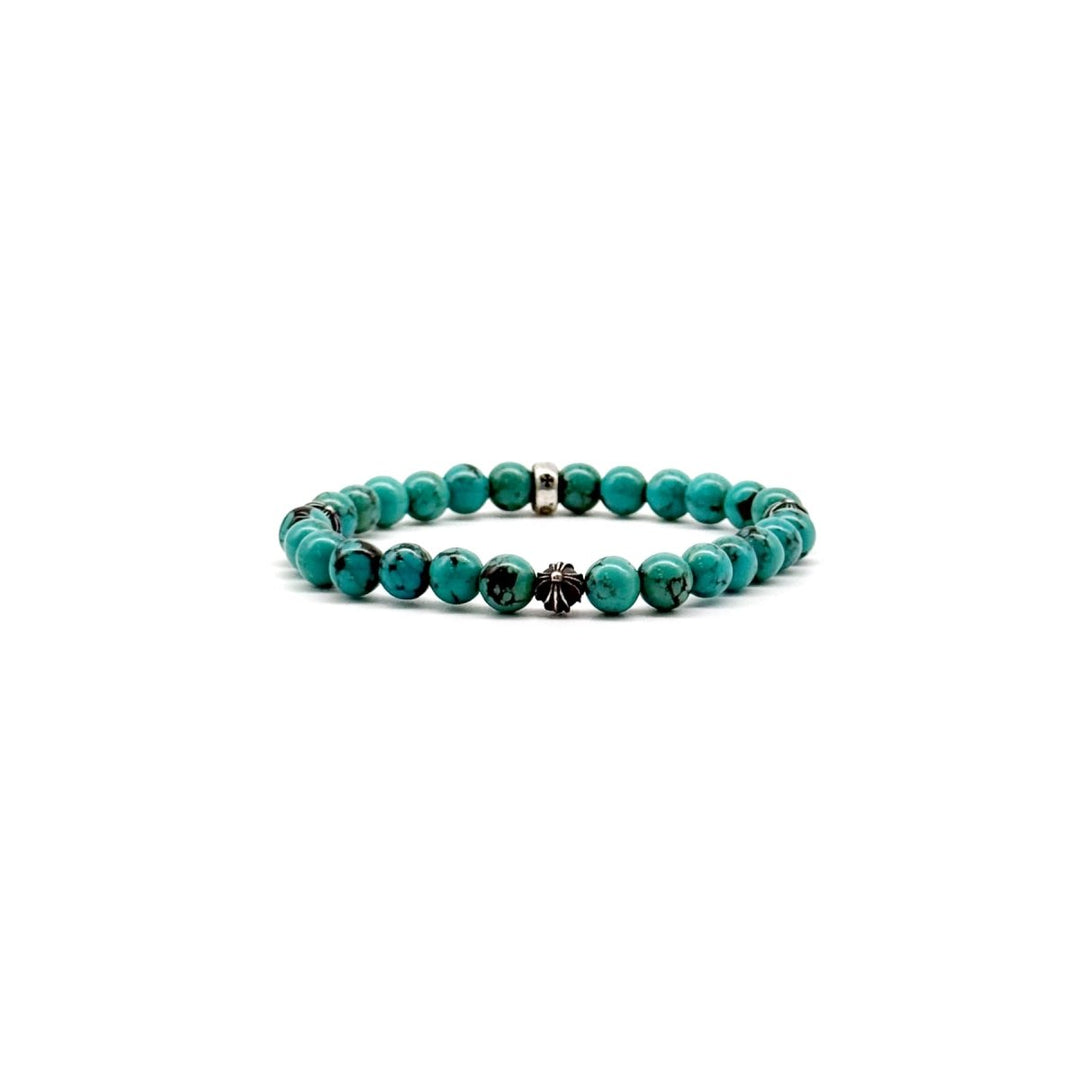Chrome Hearts 6mm Turquoise Silver Cross Ball Beaded Bracelet - SHENGLI ROAD MARKET