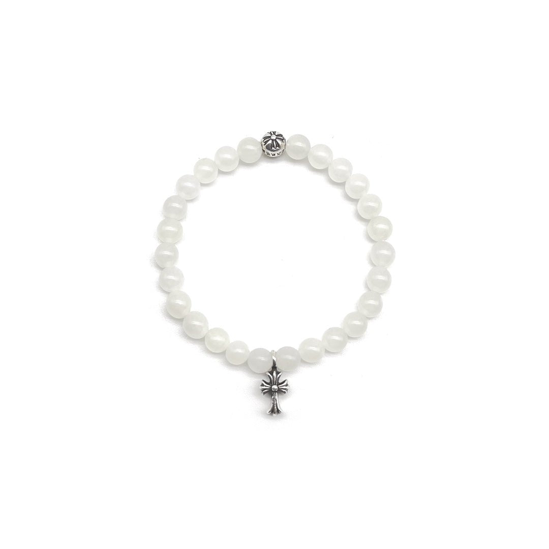 Chrome Hearts 6mm White 2 Silver Beaded Bracelet - SHENGLI ROAD MARKET