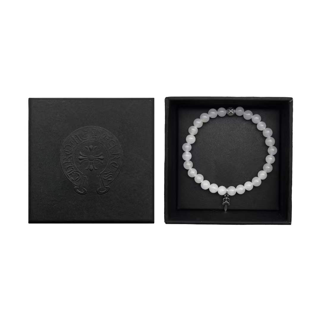 Chrome Hearts 6mm White 2 Silver Dagger Beaded Bracelet - SHENGLI ROAD MARKET