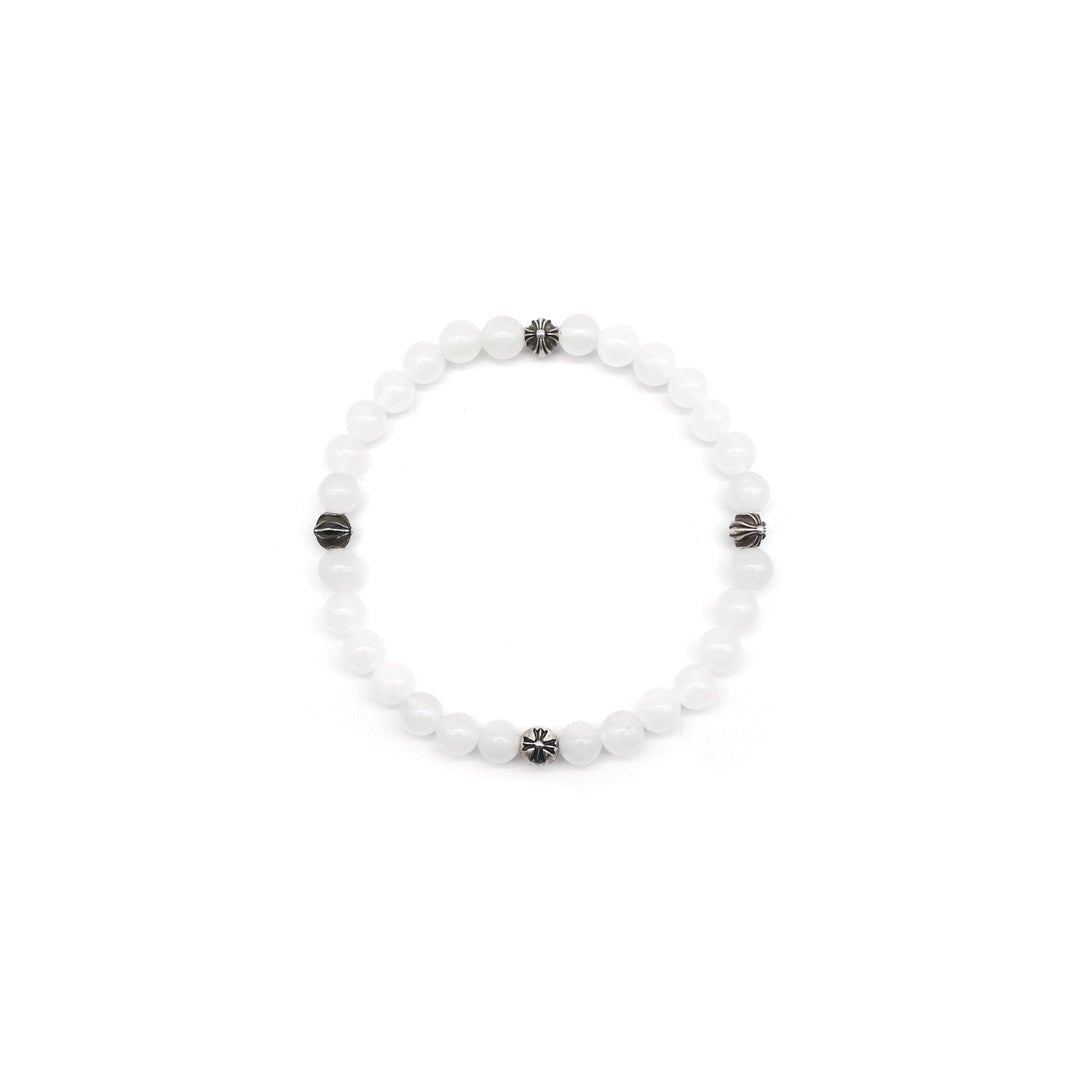 Chrome Hearts 6mm White Beaded 4 Silver Cross Ball Bracelet - SHENGLI ROAD MARKET