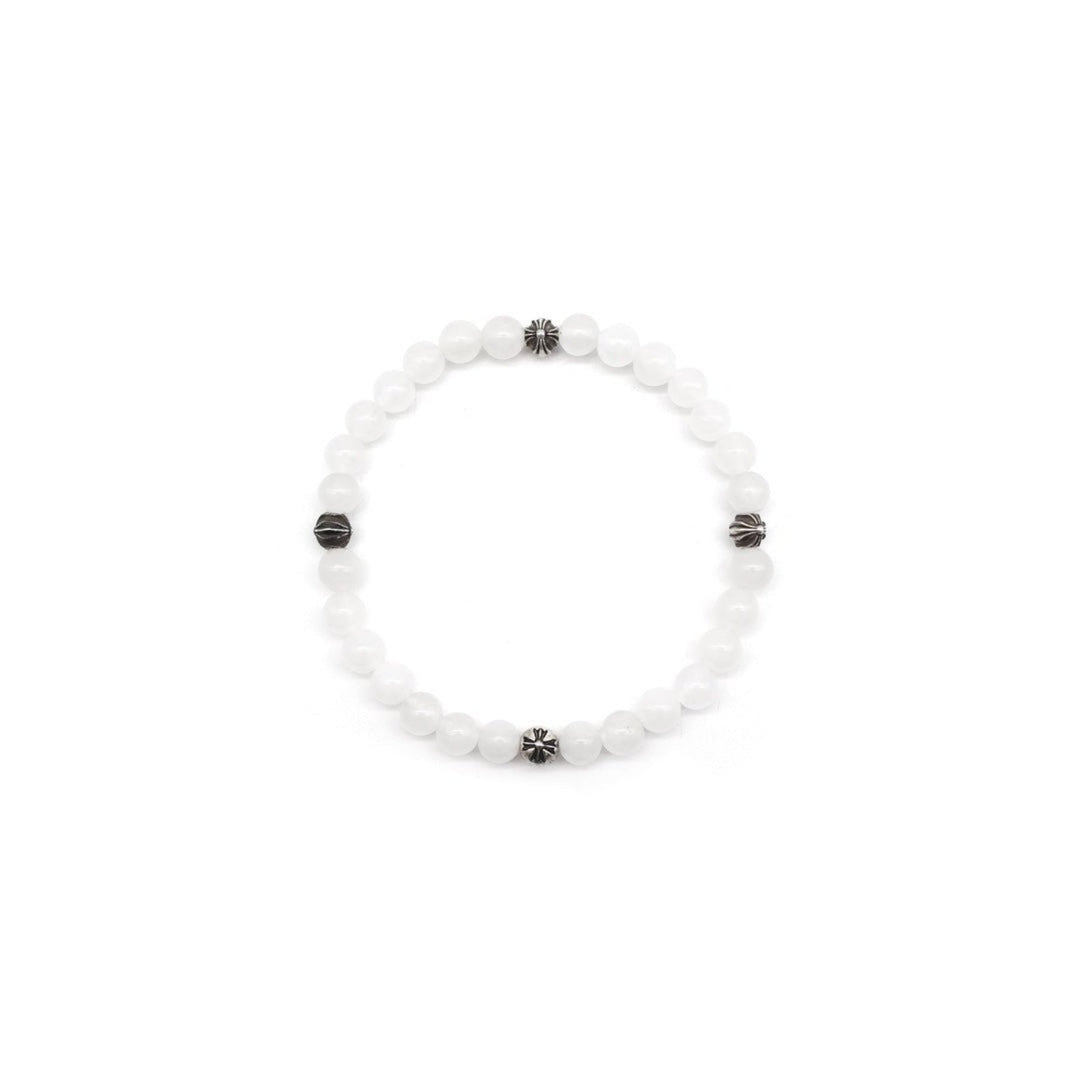 Chrome Hearts 6mm White Beaded 4 Silver Cross Ball Bracelet - SHENGLI ROAD MARKET