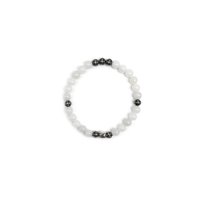 Chrome Hearts 6mm White Beaded 8 Silver Cross Ball Bracelet - SHENGLI ROAD MARKET