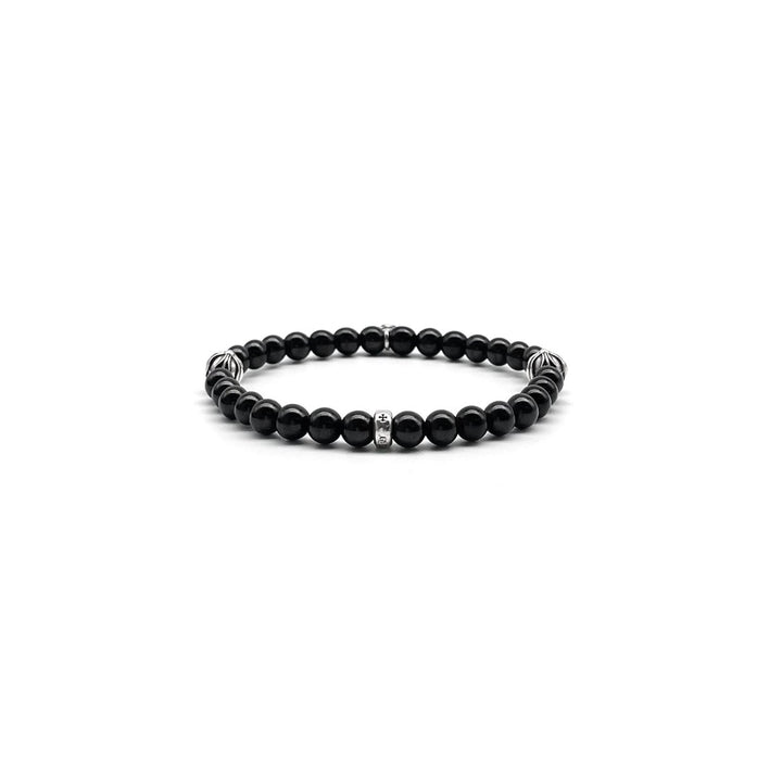 Chrome Hearts 8mm Beaded Obsidian 4 Silver Cross Bracelet - SHENGLI ROAD MARKET