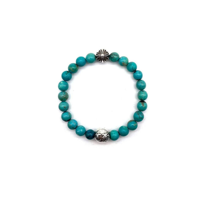 Chrome Hearts 8mm Beaded Turquoise Silver Bracelet