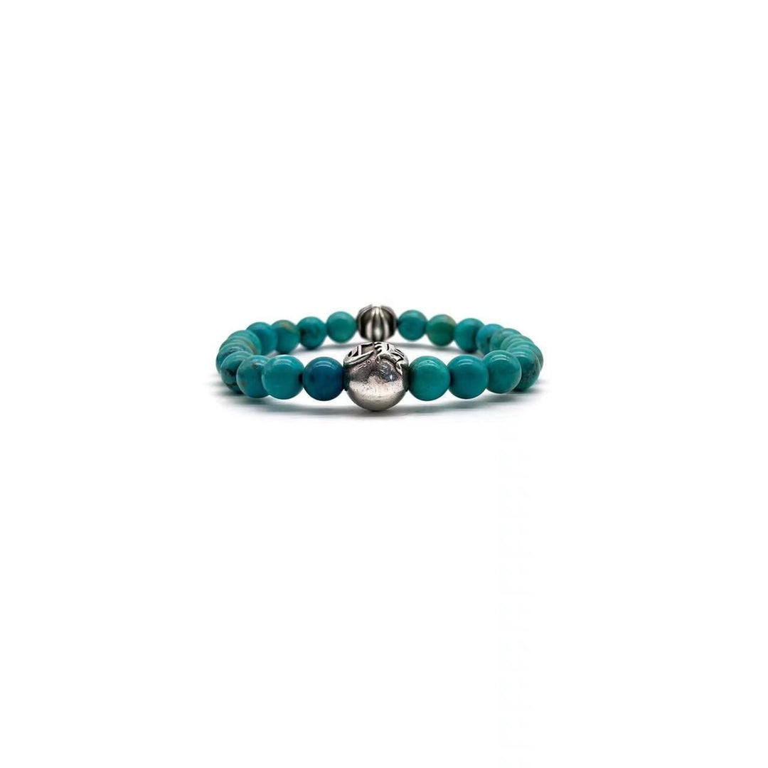 Chrome Hearts 8mm Beaded Turquoise Silver Bracelet