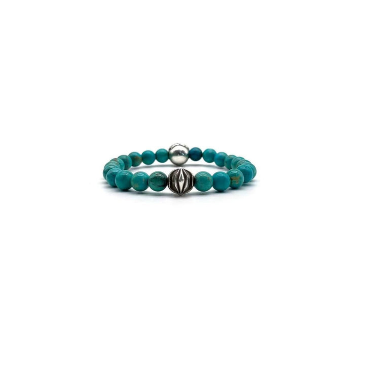 Chrome Hearts 8mm Beaded Turquoise Silver Bracelet