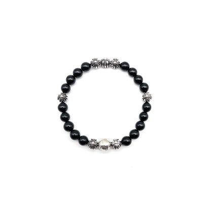 Chrome Hearts 8mm Black 8 Silver Beaded Bracelet - SHENGLI ROAD MARKET