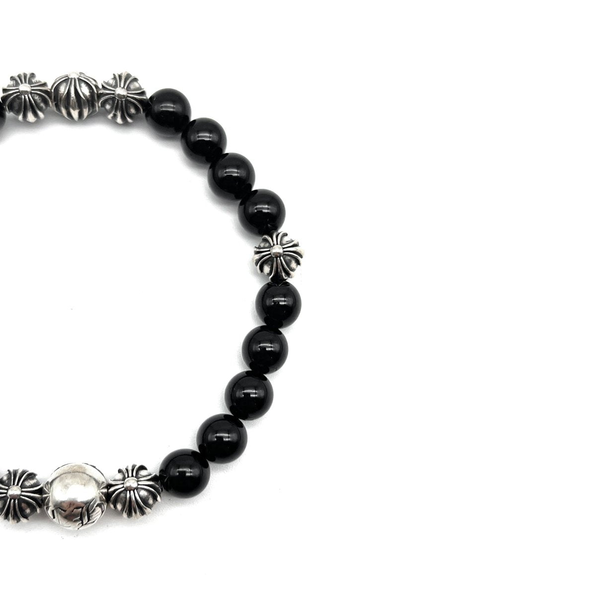 Chrome Hearts 8mm Black 8 Silver Beaded Bracelet - SHENGLI ROAD MARKET