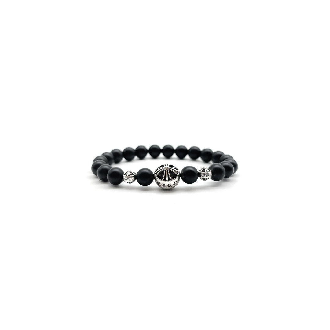 Chrome Hearts 8mm Frosted Obsidian Bead 3 Silver Bracelet - SHENGLI ROAD MARKET