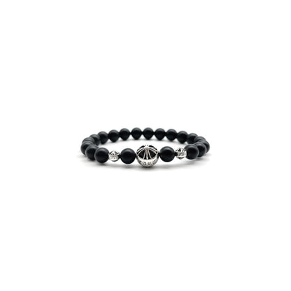 Chrome Hearts 8mm Frosted Obsidian Bead 3 Silver Bracelet - SHENGLI ROAD MARKET