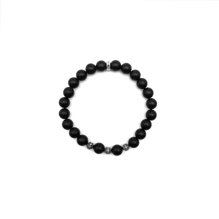 Chrome Hearts 8mm Frosted Obsidian Bead 4 Silver Bracelet - SHENGLI ROAD MARKET