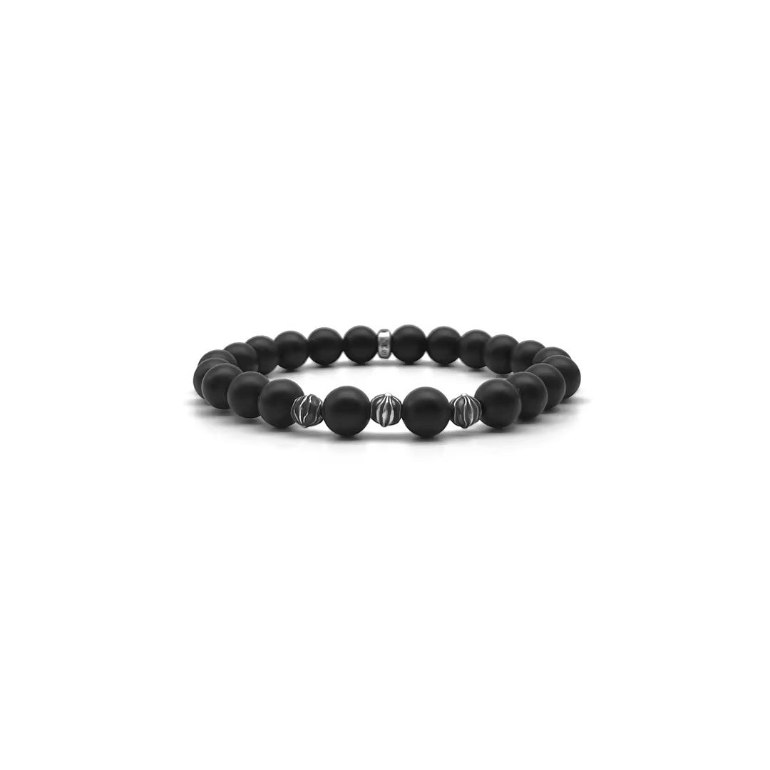 Chrome Hearts 8mm Frosted Obsidian Bead 4 Silver Bracelet - SHENGLI ROAD MARKET