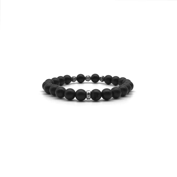 Chrome Hearts 8mm Frosted Obsidian Bead 4 Silver Bracelet - SHENGLI ROAD MARKET