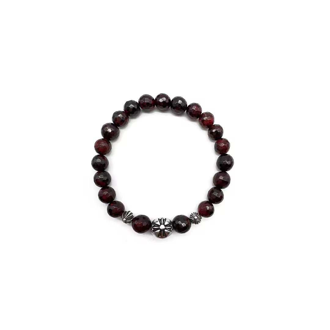 Chrome Hearts 8mm Garnet 3 Silver Beaded Bracelet - SHENGLI ROAD MARKET