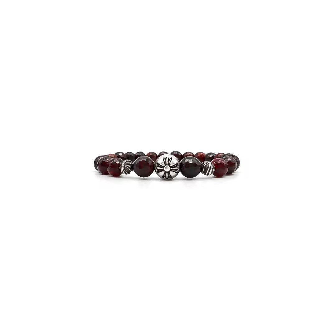 Chrome Hearts 8mm Garnet 3 Silver Beaded Bracelet - SHENGLI ROAD MARKET