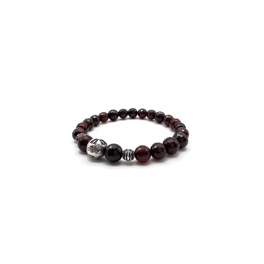 Chrome Hearts 8mm Garnet 3 Silver Beaded Bracelet - SHENGLI ROAD MARKET