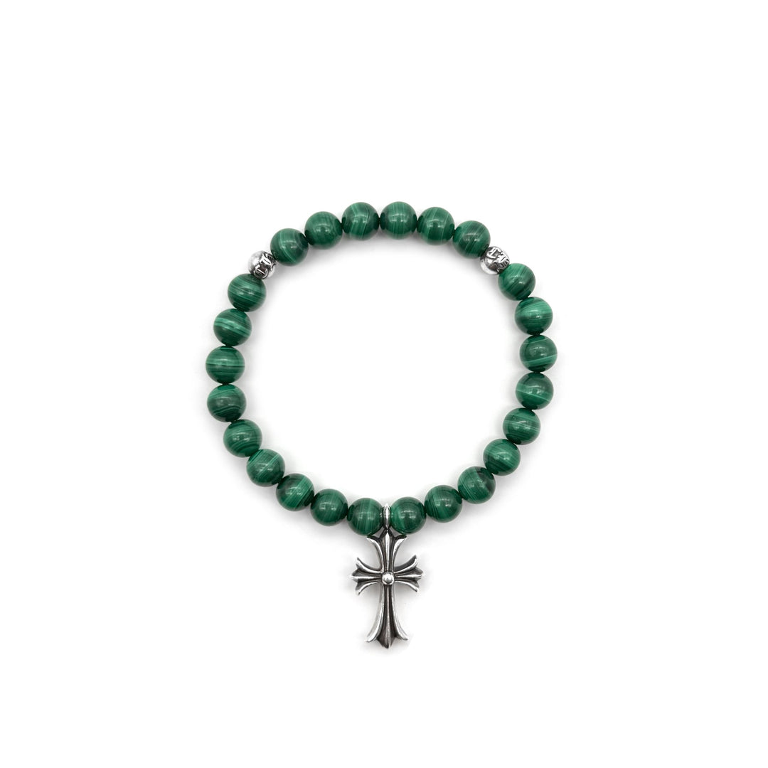 Chrome Hearts 8mm Malachite Grand Cross Pendant Bracelet - SHENGLI ROAD MARKET