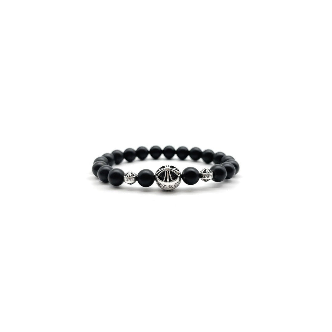 Chrome Hearts 8mm Matte Onyx Bead 3 Silver Bracelet - SHENGLI ROAD MARKET