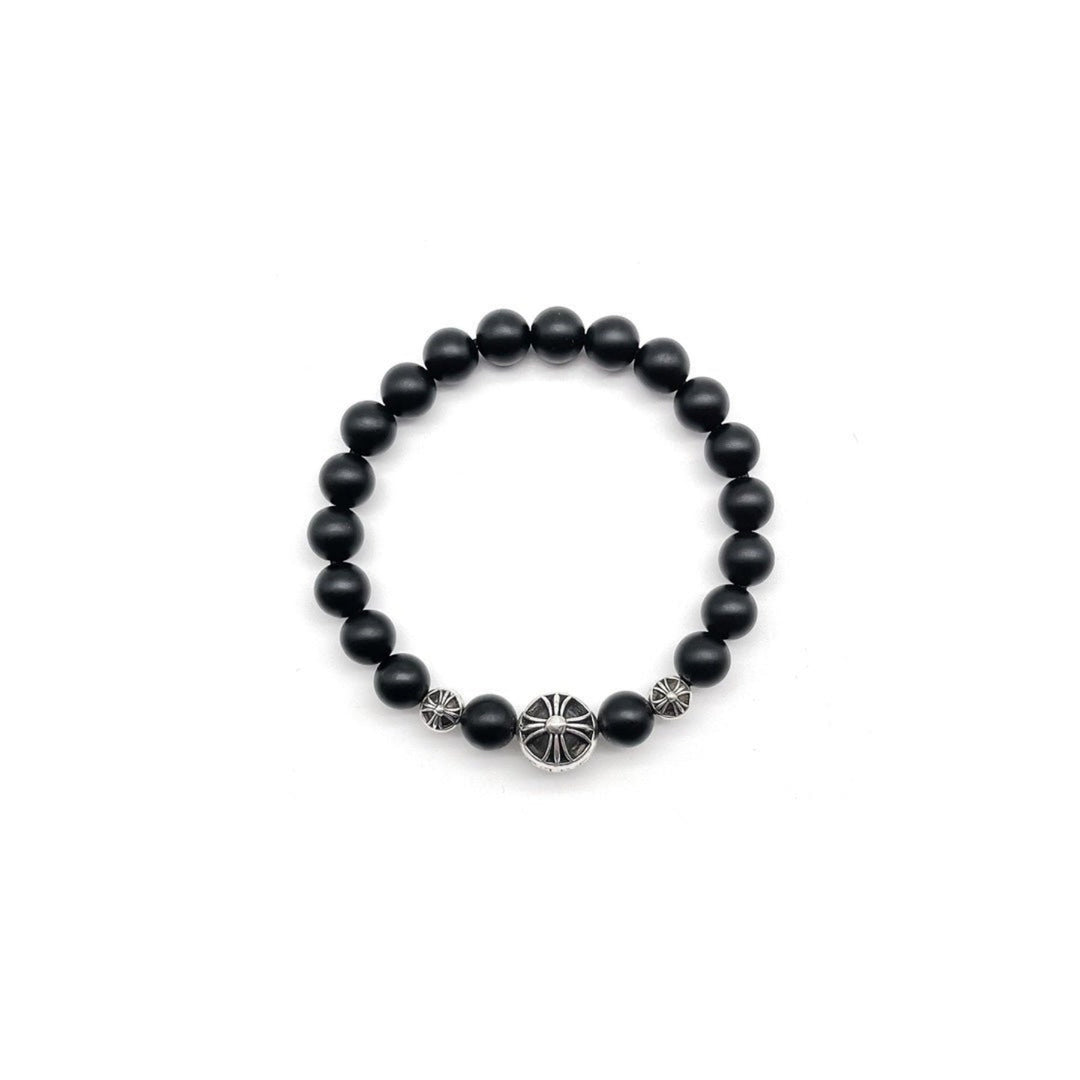 Chrome Hearts 8mm Matte Onyx Bead 3 Silver Bracelet - SHENGLI ROAD MARKET