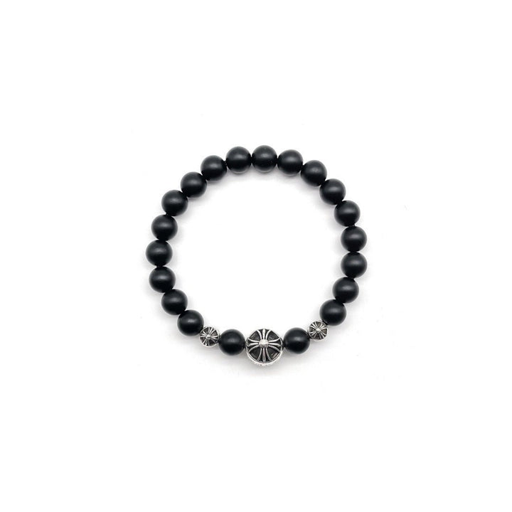 Chrome Hearts 8mm Matte Onyx Bead 3 Silver Bracelet - SHENGLI ROAD MARKET