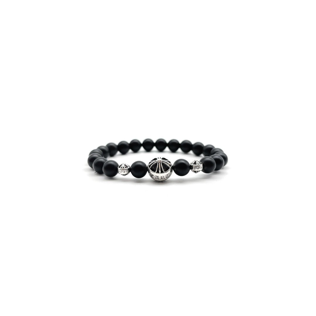 Chrome Hearts 8mm Matte Onyx Bead 3 Silver Bracelet - SHENGLI ROAD MARKET