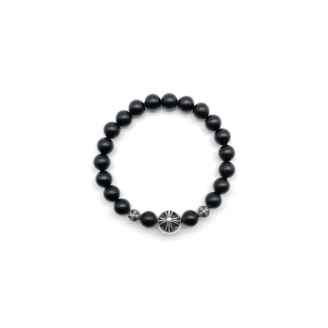 Chrome Hearts 8mm Matte Onyx Bead 3 Silver Bracelet - SHENGLI ROAD MARKET