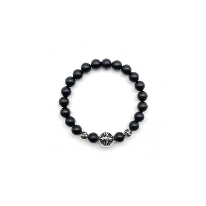 Chrome Hearts 8mm Matte Onyx Bead 3 Silver Bracelet - SHENGLI ROAD MARKET